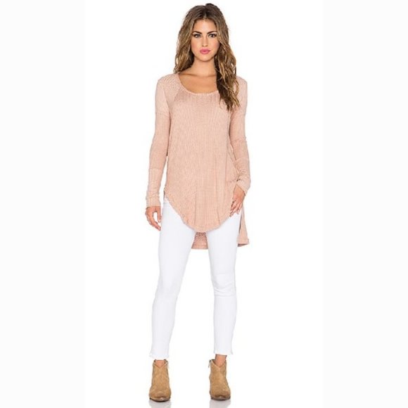 FREE PEOPLE woman's size XS Ventura faded rose thermal oversized high low top - Picture 1 of 13